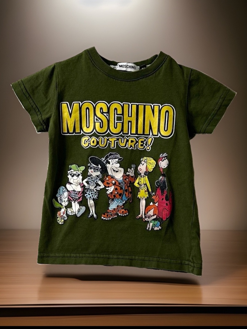 MOSCHINO Kids The Flintstones Graphic T-Shirt Green 3T Short Sleeve Cotton